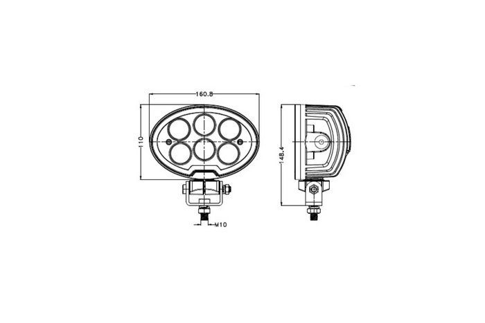 Lampe de travail ovale, réflecteur LED TT TECHNOLOGY NOIR TT.13359F, 6 LED, 4800 lm