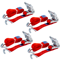 Ensemble de quatre courroies de transport rouges UNITRAIER 4 m/35 mm/2 t avec tendeur