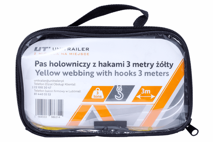 Sangle de remorquage avec crochets UNITRAILER 3 m/50 mm/3 t jaune