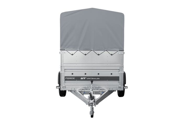 Remorque porte-voitures 230x125 UNITRAILER FORCE 230 KIPP avec ridelles BIS, châssis H-800 et bâche grise