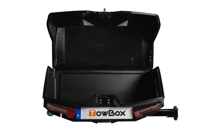 Coffre de rangement Towbox Camper Alpha noir LED (long) - coffre à bagages monté sur attelage