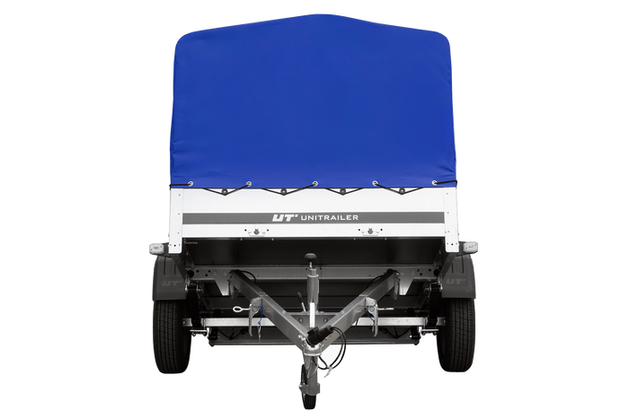 Remorque à un essieu sur ressorts 200x125 UNITRAILER GARDEN 201/R KIPP avec châssis H-800 et bâche bleue