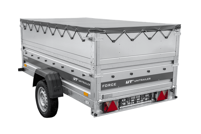 Remorque légère 230x125 UNITRAILER FORCE 230 KIPP avec ridelles BIS, châssis H-0 et bâche grise