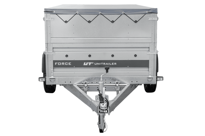 Remorque porte-voitures sur ressorts 230x125 UNITRAILER FORCE 230/R KIPP avec ridelles BIS, châssis H-0 et bâche grise