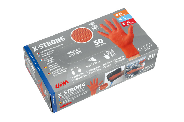 Gants d'atelier LAMPA X-Strong XL en nitrile, 50 pièces.