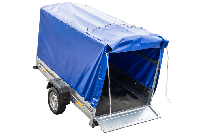 Remorque porte-voitures 230x125 UNITRAILER GARDEN 230 KIPP avec châssis H-1100 et bâche bleue