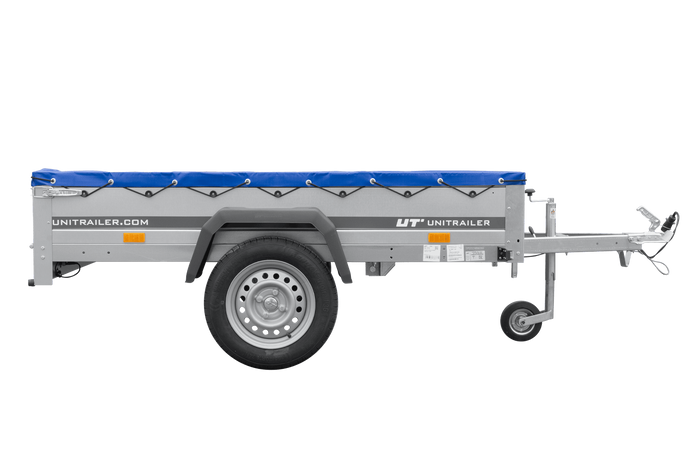 Remorque voiture 200x125 UNITRAILER GARDEN 201 KIPP avec châssis H-0 et bâche bleue