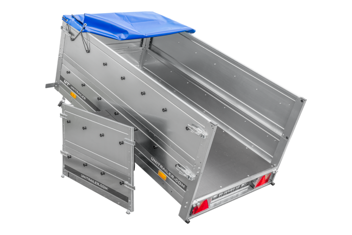 Remorque à un essieu 200x106 UNITRAILER GARDEN 200 KIPP avec côtés BIS et bâche bleue