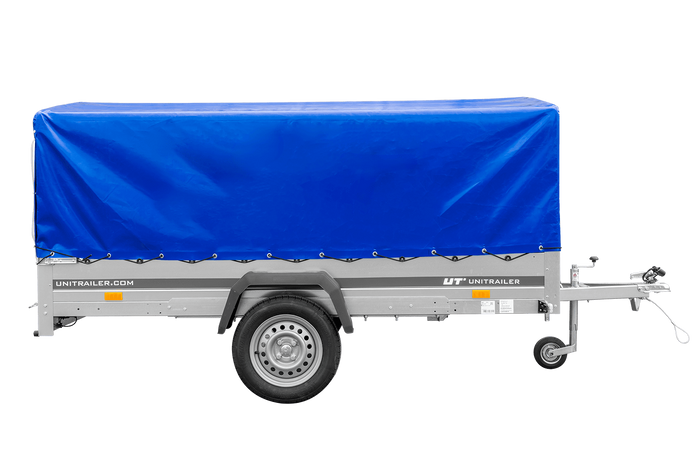 Remorque à essieu simple 264x150 UNITRAILER GARDEN 265 KIPP avec châssis H-800 et bâche bleue