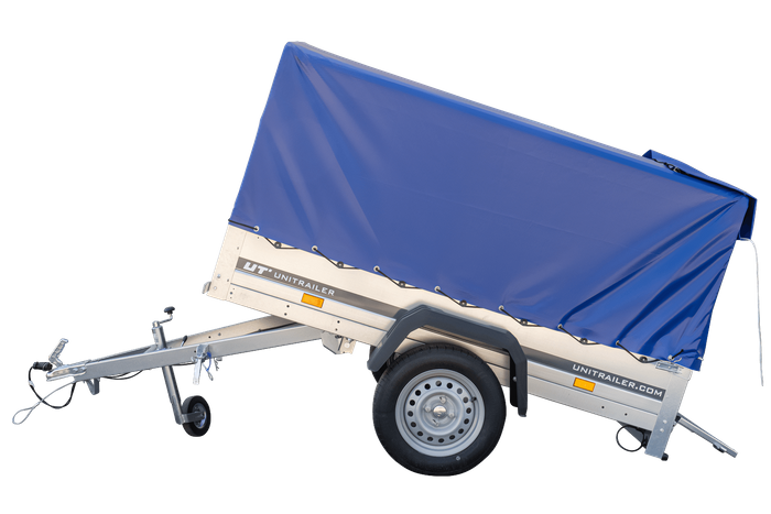 Remorque à un essieu 200x106 UNITRAILER GARDEN 200 KIPP avec châssis H-800 et bâche bleue
