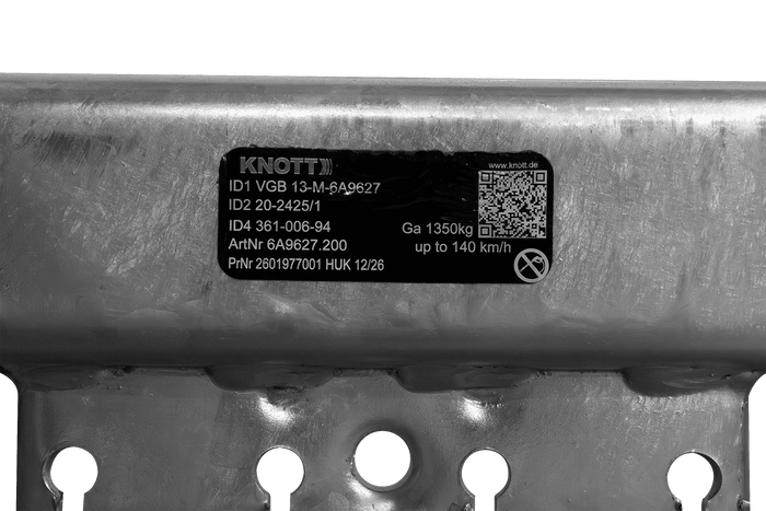 Essieu freiné KNOTT VGB13M pour remorque/porte-voitures 1350 kg 1900 mm 2350 mm 5x112