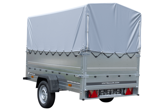 Remorque porte-voitures 230x125 UNITRAILER GARDEN 230 KIPP avec ridelles BIS, châssis H-800 et bâche grise