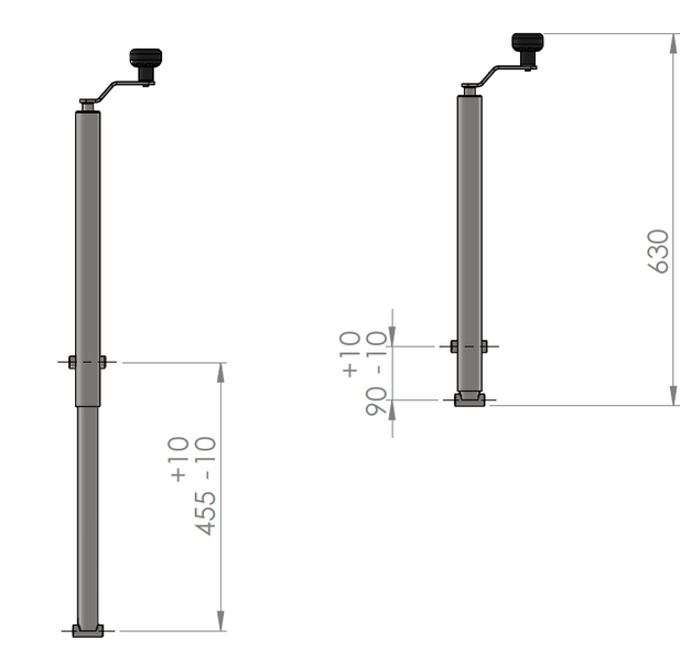 Système de levage à manivelle UNITRAILER avec poignées pour le basculement et le déchargement de remorque, plateau de 1000 kg (500-865 mm).