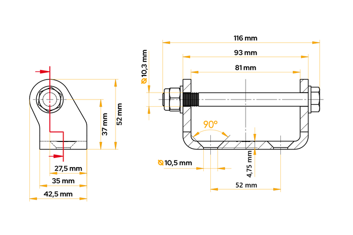 Support de charnière intégré STEELPRESS UH-01 pour montage latéral de remorque