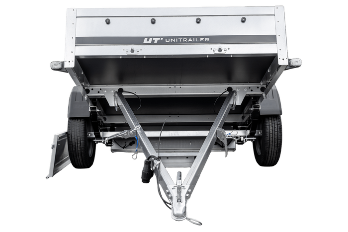 Remorque à un essieu sur ressorts 230x125 UNITRAILER GARDEN 230/R KIPP avec châssis H-800 et bâche bleue