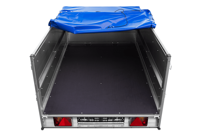 Remorque légère sur ressorts 200x125 UNITRAILER GARDEN 201/R KIPP avec ridelles BIS, châssis H-0 et bâche bleue