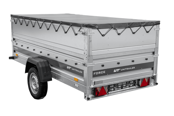 Remorque légère 264x125 UNITRAILER FORCE 264 KIPP avec ridelles BIS, châssis H-0 et bâche grise