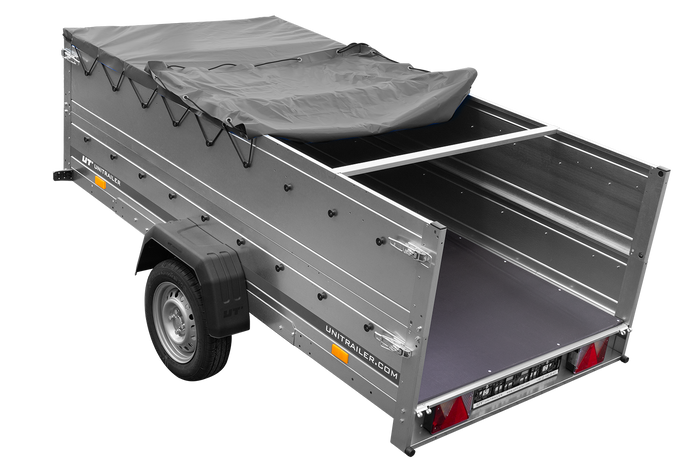 Remorque à un essieu sur ressorts 264x125 UNITRAILER GARDEN 264/R KIPP avec côtés, ridelles BIS, châssis H-0 et bâche grise