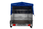 Remorque à un essieu sur ressorts UNITRAILER GARDEN 265/R KIPP 264x150 avec ridelles BIS, châssis H-800 et bâche bleue