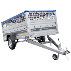 Remorque à un essieu sur ressorts 264x125 UNITRAILER FORCE 264/R KIPP avec côtés en filet, châssis H-0 et bâche bleue
