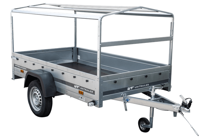 Remorque légère 230x125 UNITRAILER GARDEN 230 KIPP avec châssis H-800 et bâche bleue