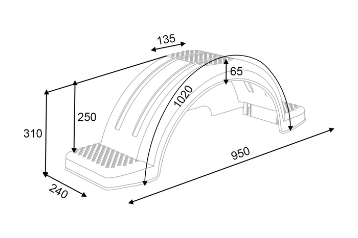 Garde-boue pour remorque à bateau 13" DOMAR D20422, passage de roue 950/240 mm