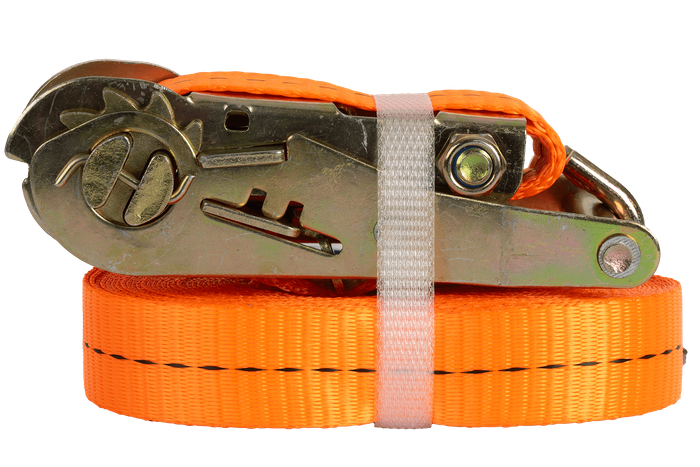 Ensemble de quatre courroies de transport UNITRAIER orange 8 m/25 mm/1 t avec tendeur