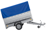 Remorque à un essieu sur ressorts 230x125 UNITRAILER FORCE 230/R KIPP avec ridelles BIS, châssis H-800 et bâche bleue