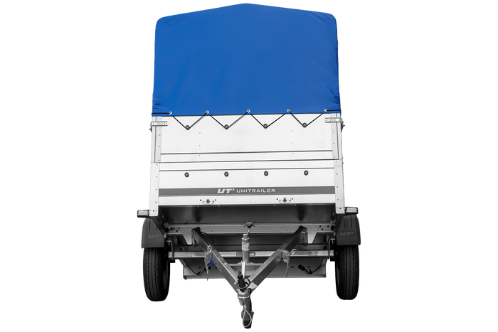 Remorque 1 essieu 200x125 UNITRAILER GARDEN 201 KIPP avec ridelles supplémentaires, châssis H-800 et bâche bleue