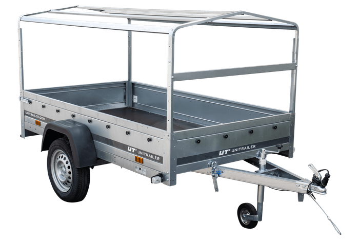 Remorque à un essieu 230x125 UNITRAILER GARDEN 230 KIPP avec châssis H-800 et bâche grise
