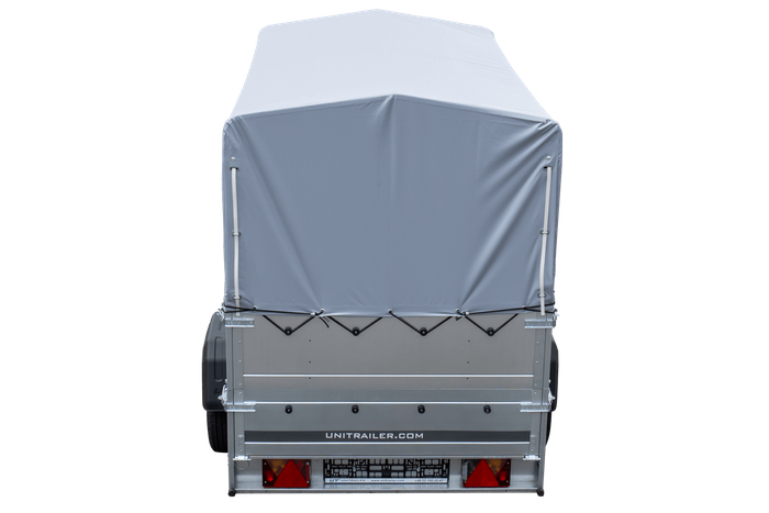 Remorque porte-voitures 230x125 UNITRAILER GARDEN 230 KIPP avec ridelles BIS, châssis H-800 et bâche grise