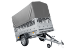 Remorque porte-voitures 200x106 UNITRAILER GARDEN 200 KIPP avec côtés en filet, châssis H-800 et bâche grise