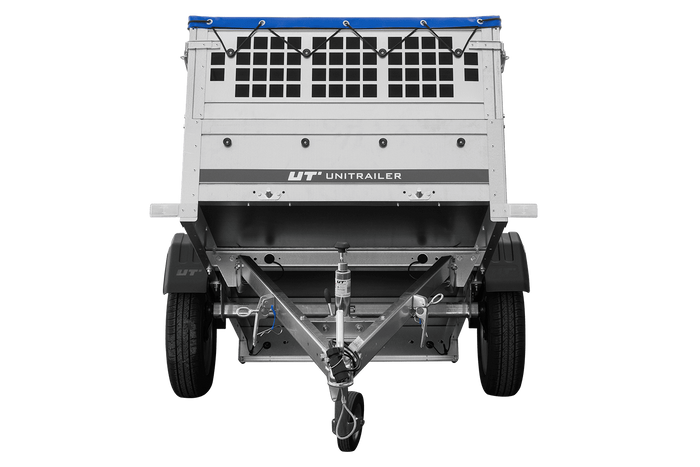 Remorque à un essieu 200x106 UNITRAILER GARDEN 200 KIPP avec côtés en filet et bâche bleue