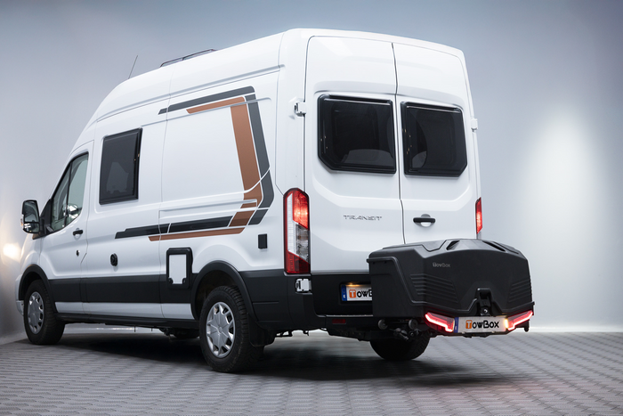 Coffre de rangement Towbox Camper Alpha noir LED (long) - coffre à bagages monté sur attelage