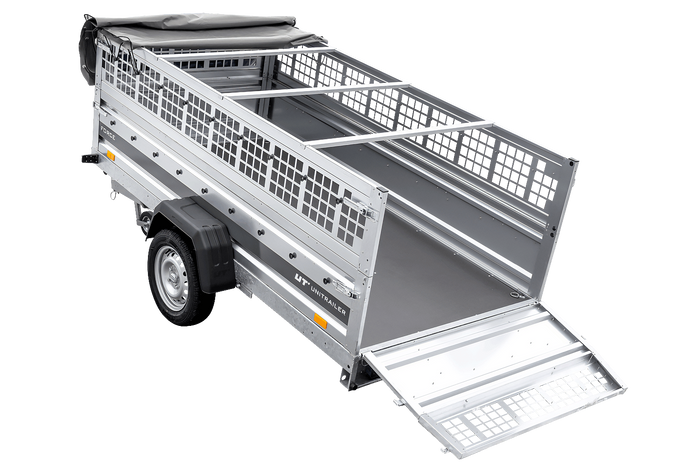 Remorque à un essieu sur ressorts 264x125 UNITRAILER FORCE 264/R KIPP avec côtés en filet, châssis H-0 et bâche grise