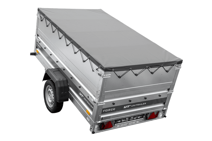 Remorque légère 230x125 UNITRAILER FORCE 230 KIPP avec ridelles BIS, châssis H-0 et bâche grise