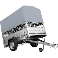 Remorque à un essieu sur ressorts UNITRAILER GARDEN 201/R KIPP 200x125 avec côtés en filet, châssis H-800 et bâche grise