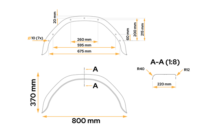 Garde-boue de remorque 15-16" DE HAAN HMHR2280 passage de roue 800/220mm
