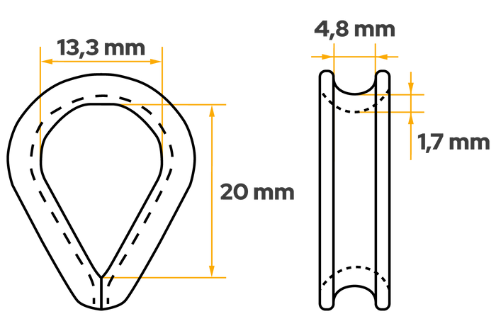Cosse-coeur pour corde, câbles  DROMET KU.4, en acier, 4 mm