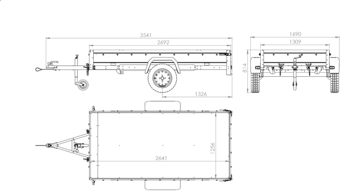Remorque à un essieu sur ressorts 264x125 UNITRAILER GARDEN 264/R KIPP avec côtés BIS, châssis H-0 et bâche grise