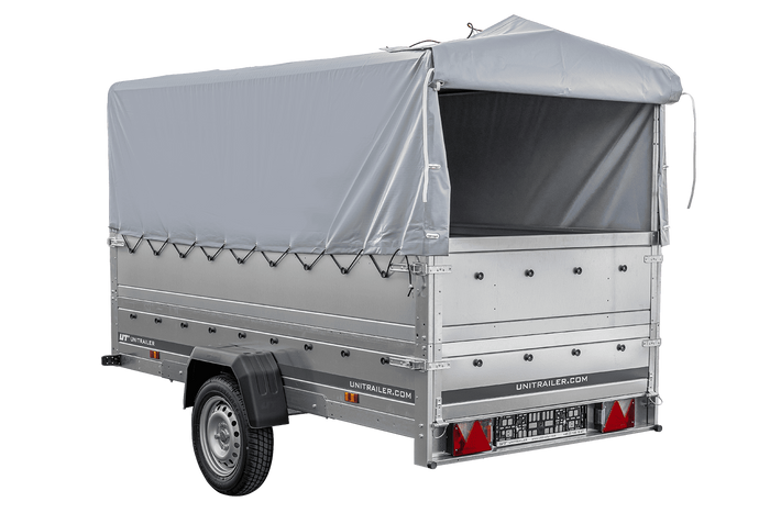 Remorque légère sur ressorts 264x125 UNITRAILER GARDEN 264/R KIPP avec côtés, ridelles BIS, châssis H-800 et bâche grise