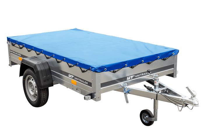 Remorque galvanisé 230 x 125 cm Garden Trailer 230 KIPP [avec roue jockey et bâche plate bleue]