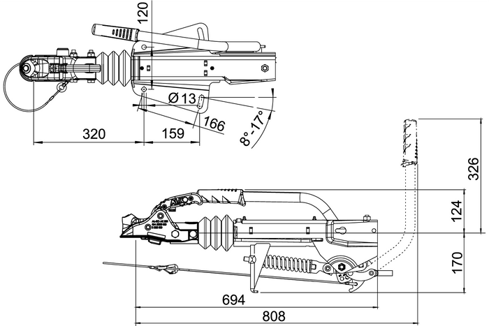 Dispositif de dépassement AL-KO 251G avec attelage AK301 pour remorque de 3000kg avec timon en V