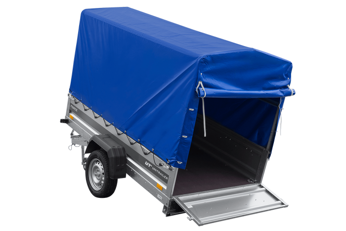 Remorque légère 230x125 UNITRAILER FORCE 230 KIPP avec châssis H-1100 et bâche bleue