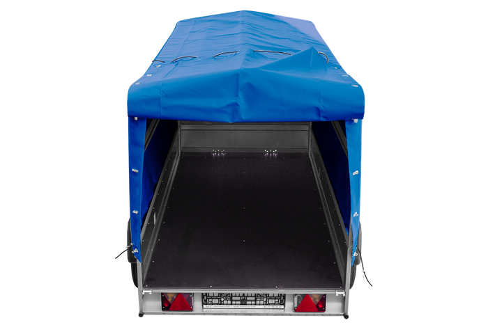 Remorque à deux essieux 264x125 UNITRAILER GARDEN TRAILER 264/2 KIPP avec châssis H-1100 et bâche bleue