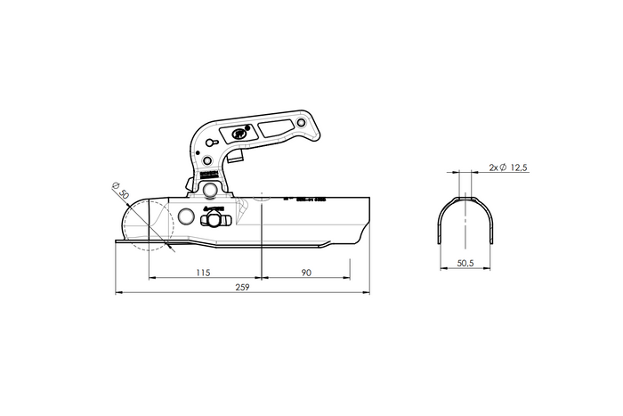Attelage à boule STEELPRESS BC-800C pour remorque de 800 kg avec timon tubulaire de 50 mm