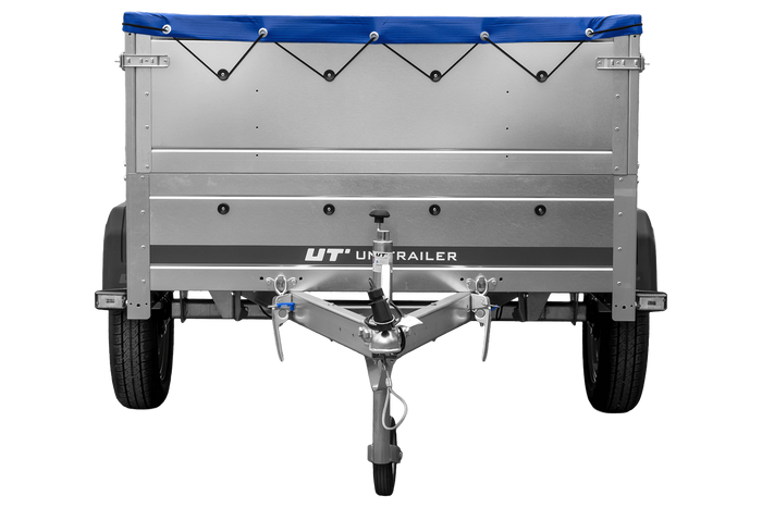 Remorque voiture 200x125 UNITRAILER GARDEN 201 KIPP avec ridelles supplémentaires et bâche bleue