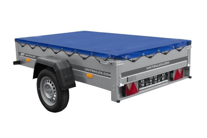Remorque voiture 200x125 UNITRAILER GARDEN 201 KIPP avec châssis H-0 et bâche bleue