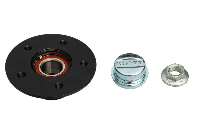 Moyeu avec roulement pour essieu non freiné KNOTT 5x112, jeu de cache-écrous