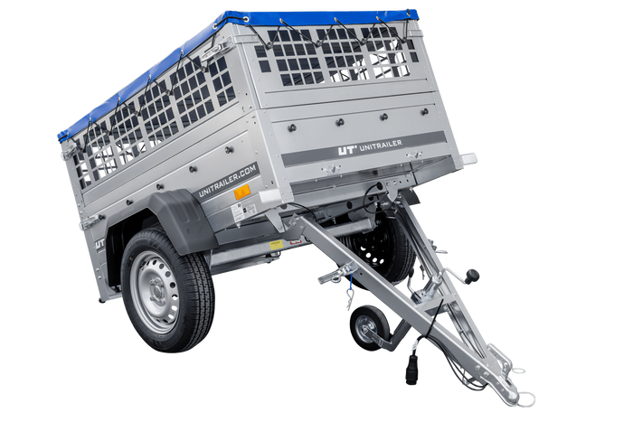 PETITE REMORQUE À VENDRE - GARDEN TRAILER 150 KIPP [AVEC BÂCHE PLATE BLEUE, ROUE JOCKEY ET TIGES DE SUPPORT BÂCHE]